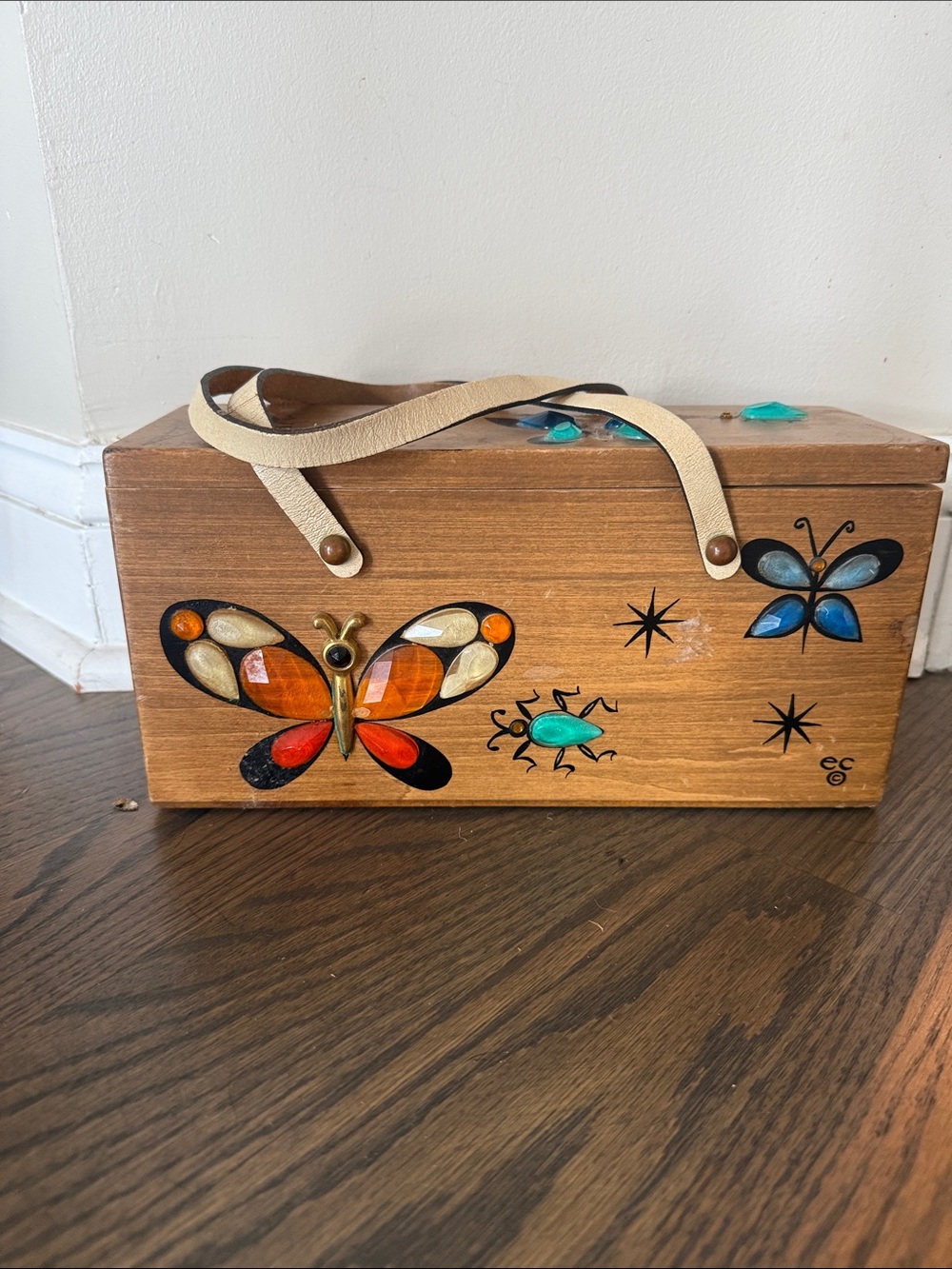 Enid Collin’s vintage Glitter Bug Wooden Box Purse